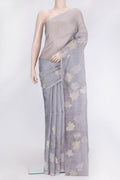 Grey Dual Tone Organza Silk Saree with Embroidery on the body and Embroidery Border.  displayed on a mannequin