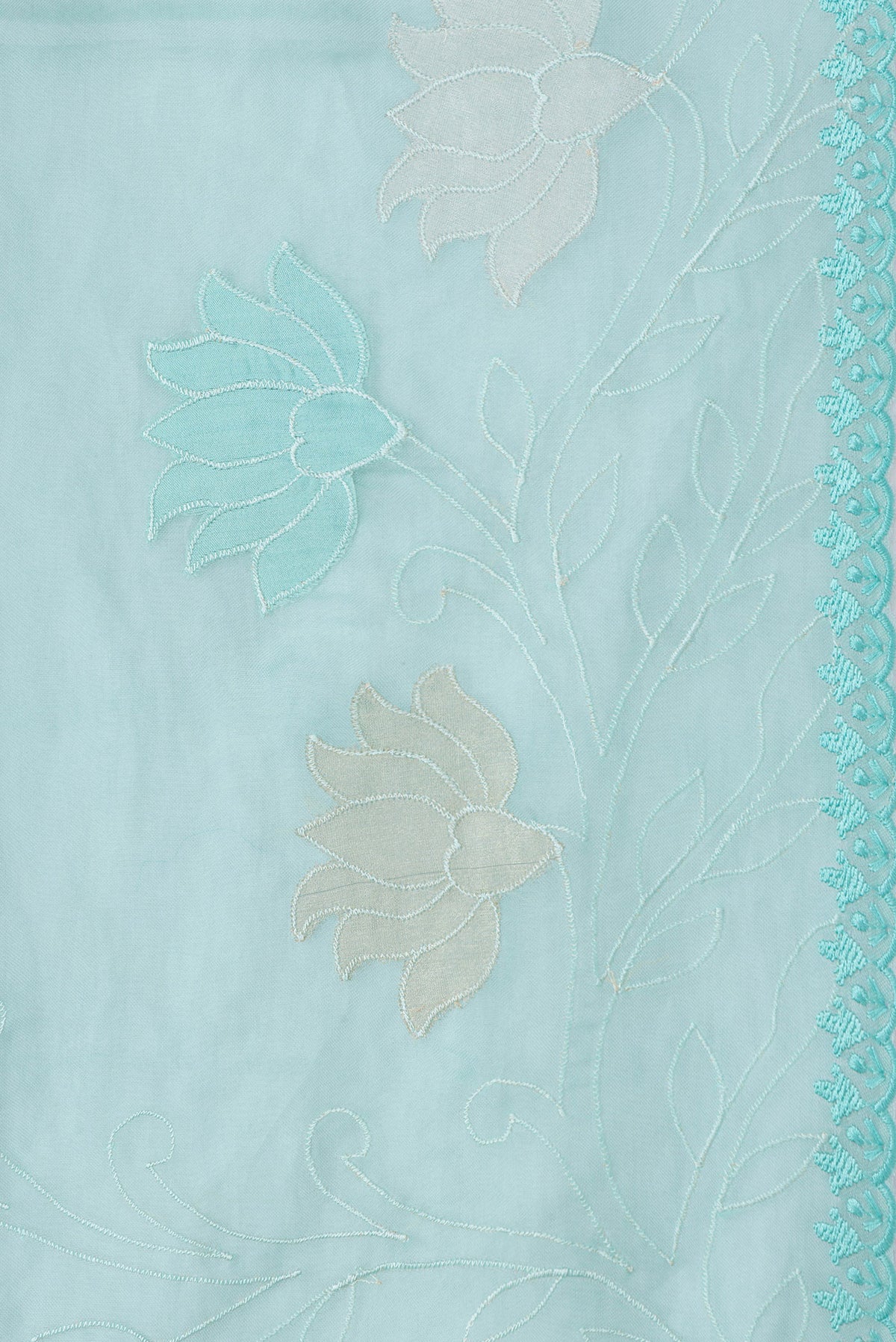 Border image of Sea Green Dual Tone Organza Silk Saree with Embroidery on the body and Embroidery Border. 