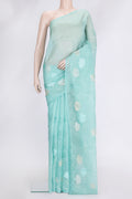 Sea Green Dual Tone Organza Silk Saree with Embroidery on the body and Embroidery Border.  displayed on a mannequin