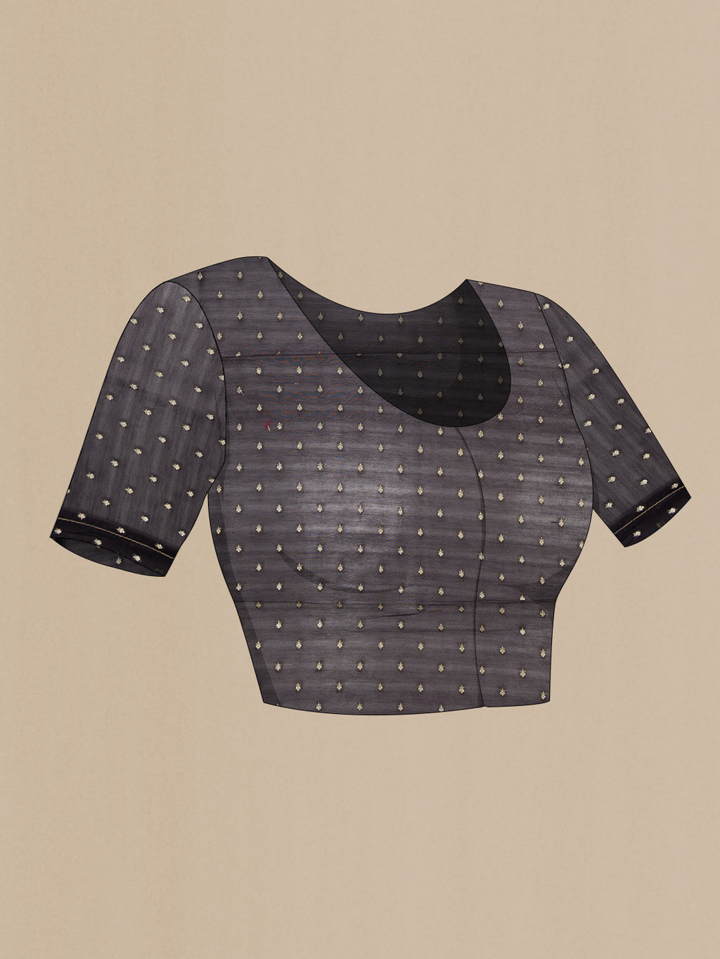 Close up image of the blouse of Beige Dual Tone Organza Silk Saree with Embroidery on the body and Embroidery Border. 