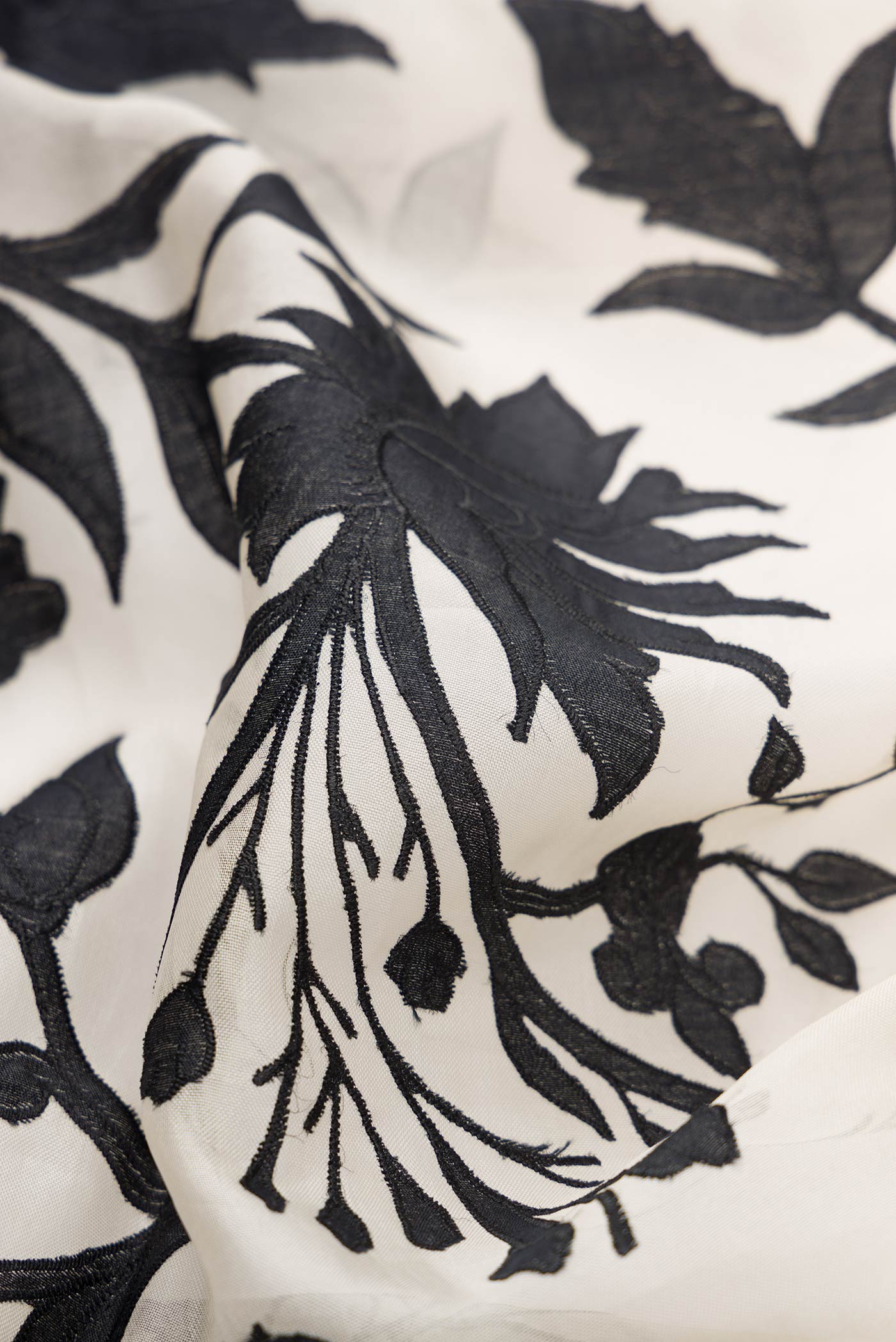 Close up of Beige Dual Tone Organza Silk Saree with Embroidery on the body and Embroidery Border.  displaying folds