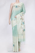 Pista Green Dual Tone Tussar Silk Saree with Printed design on the body and Without Border.  displayed on a mannequin