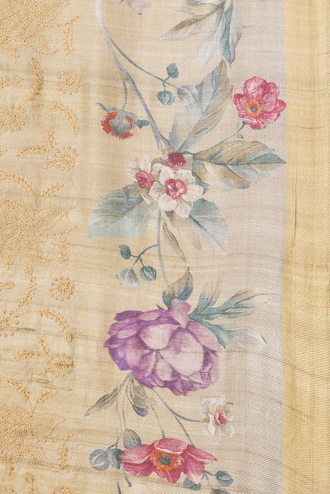 Border image of Sandal Dual Tone Tussar Silk Saree with Embroidery on the body and Printed Border. 