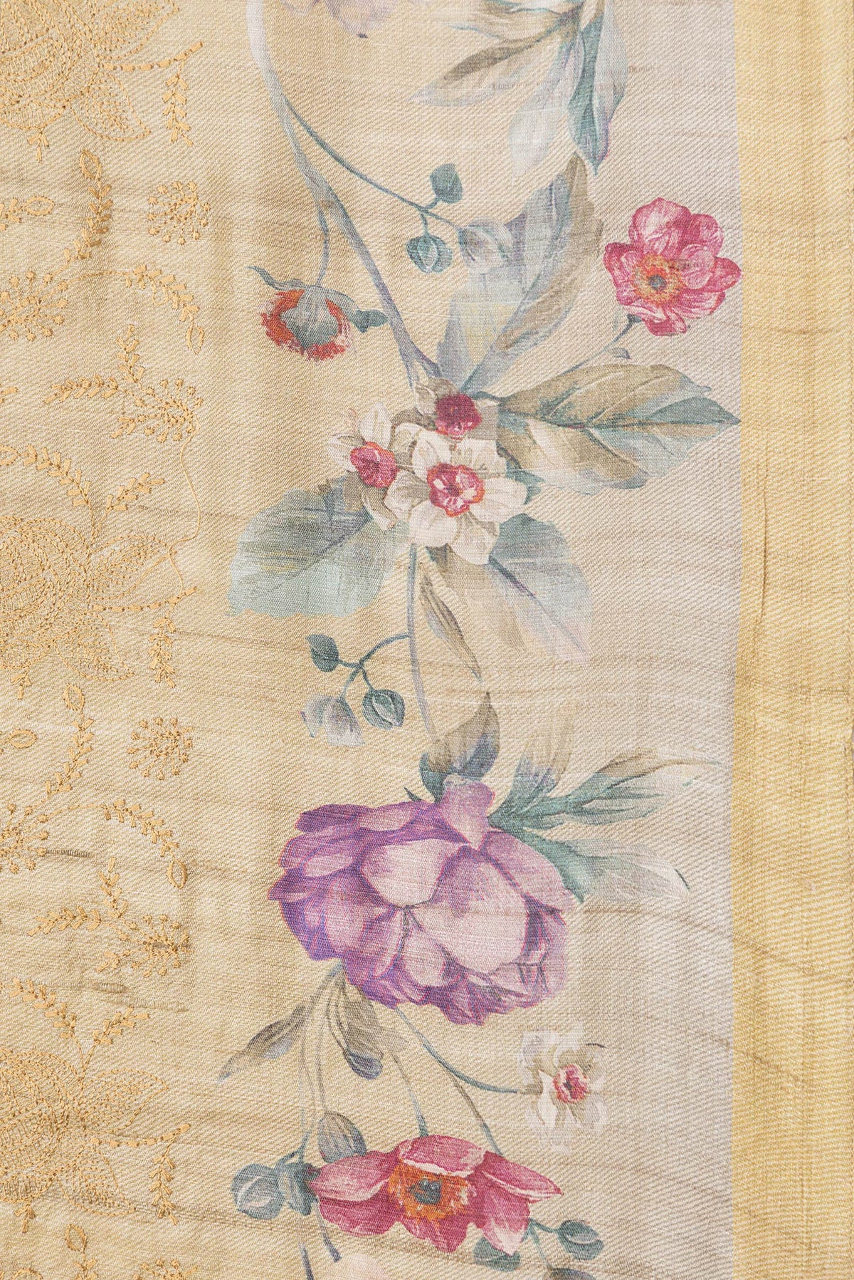Border image of Sandal Dual Tone Tussar Silk Saree with Embroidery on the body and Printed Border. 