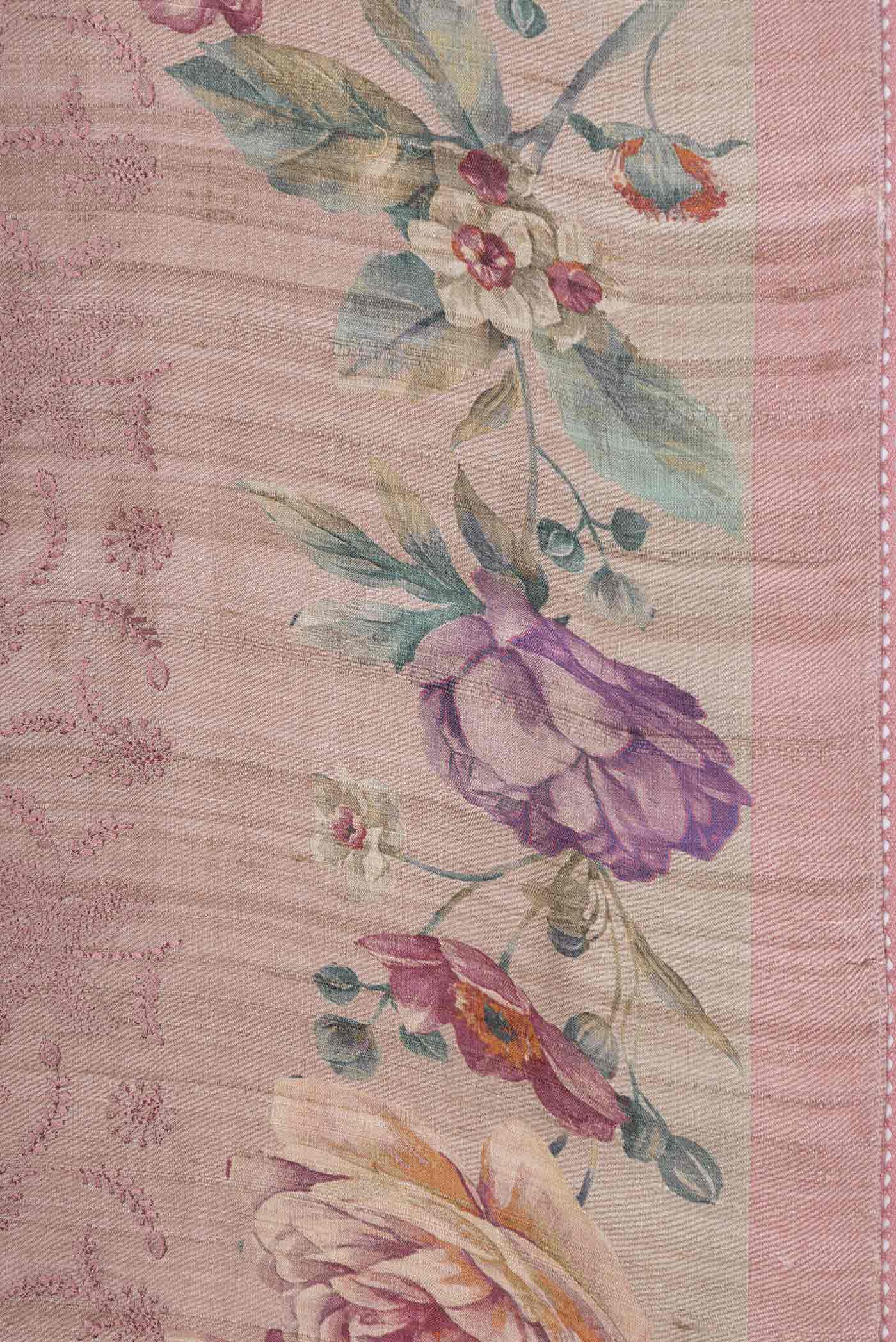 Border image of Rose Gold Tussar Silk Saree with Embroidery on the body and Printed Border