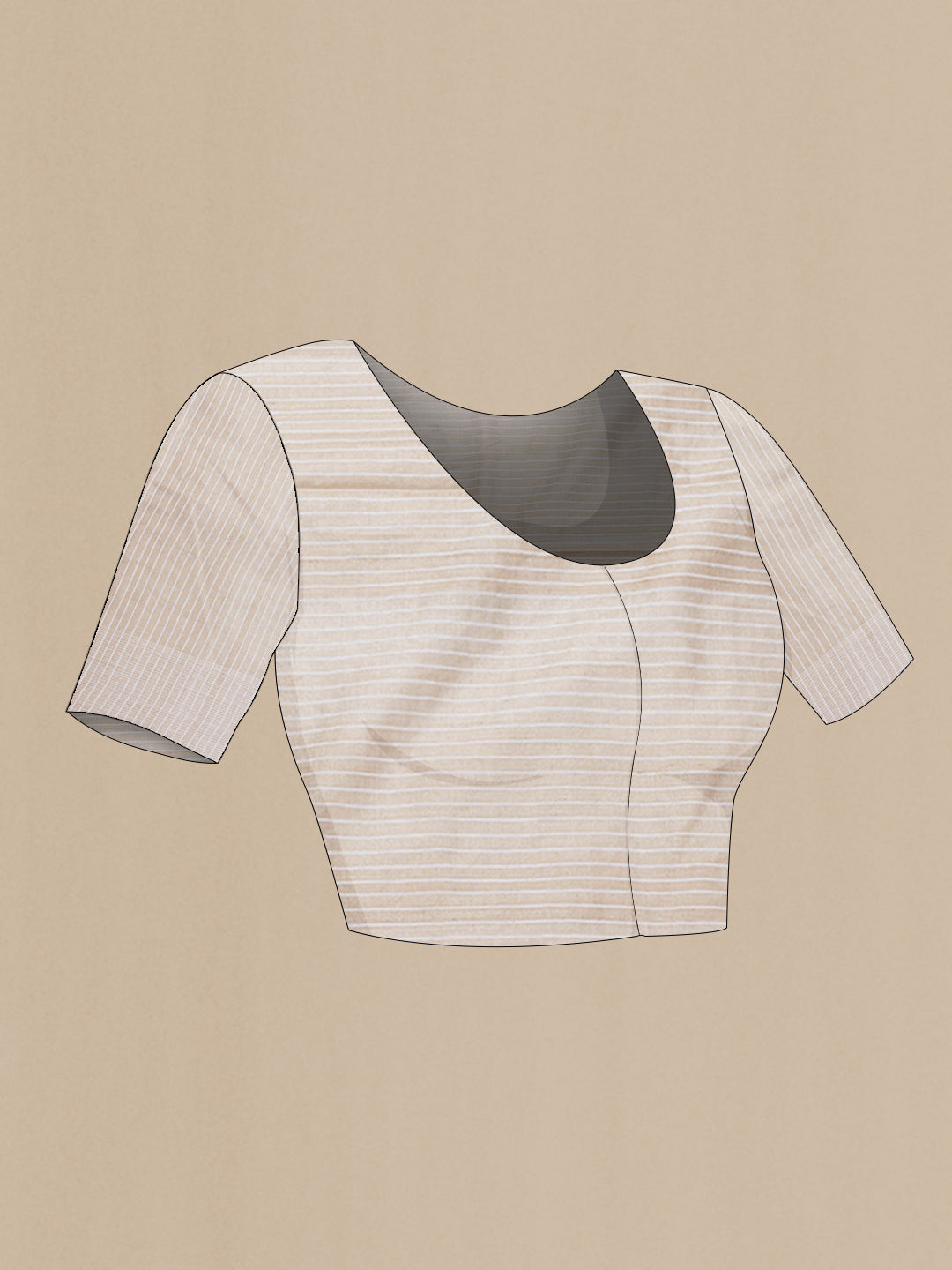 Close up image of the blouse of Beige Dual Tone Tussar Silk Saree with Embroidery on the body and Thread Border. 