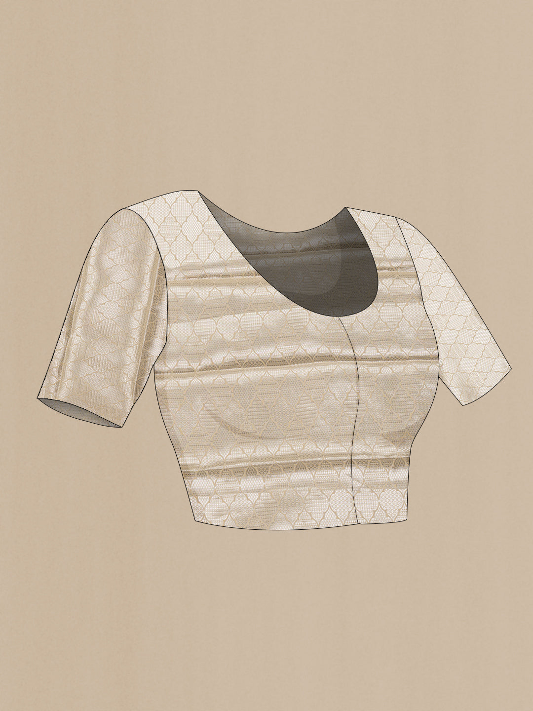 Close up image of the blouse of Gold Dual Tone Organza Silk Saree with Embroidery on the body and Embroidery Border. 