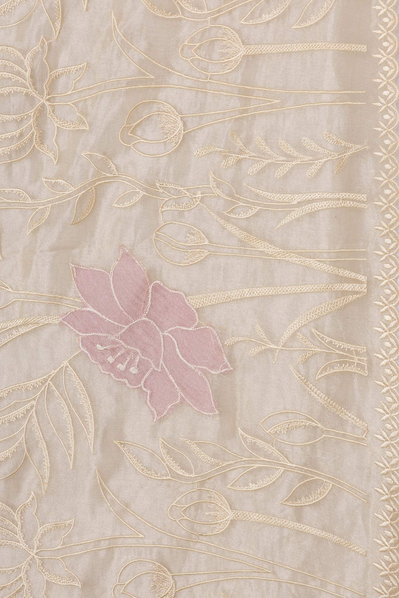 Border image of Gold Dual Tone Organza Silk Saree with Embroidery on the body and Embroidery Border. 