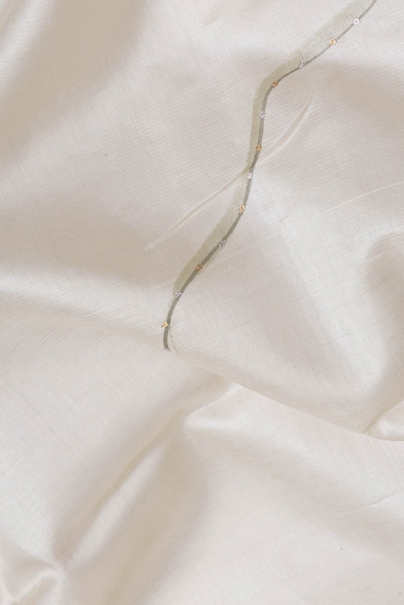 Close up of Beige Dual Tone Tussar Silk Saree with Plain Body and Fancy Border.  displaying folds