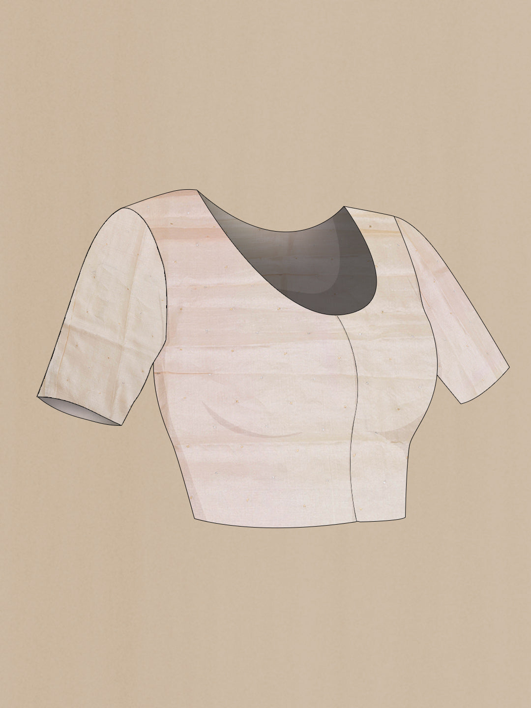 Close up image of the blouse of Beige Dual Tone Tussar Saree with Embroidery on the body and Embroidery Border