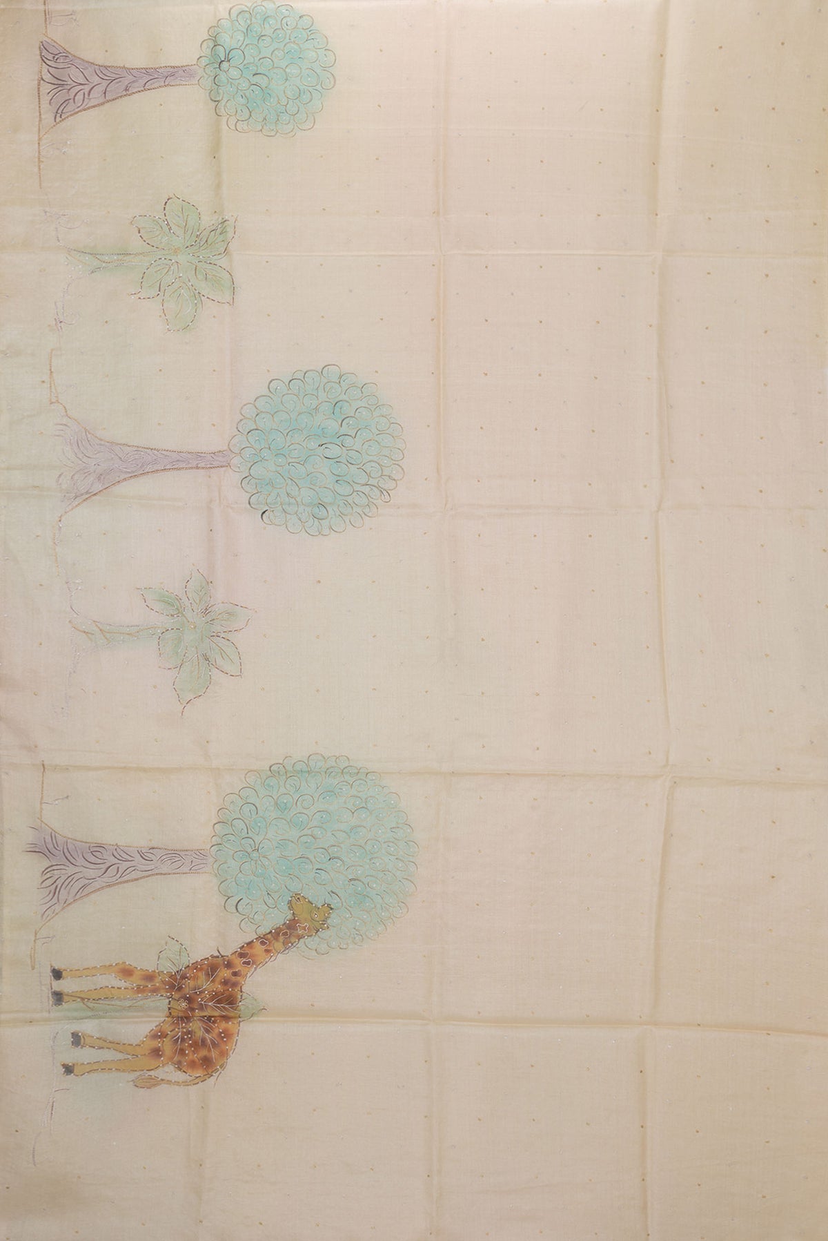 Flat view of Beige Dual Tone Tussar Saree with Embroidery on the body and Embroidery Border