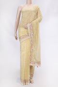 Yellow Dual Tone Kota Silk Saree with Embroidery on the body and Embroidery Border displayed on a mannequin