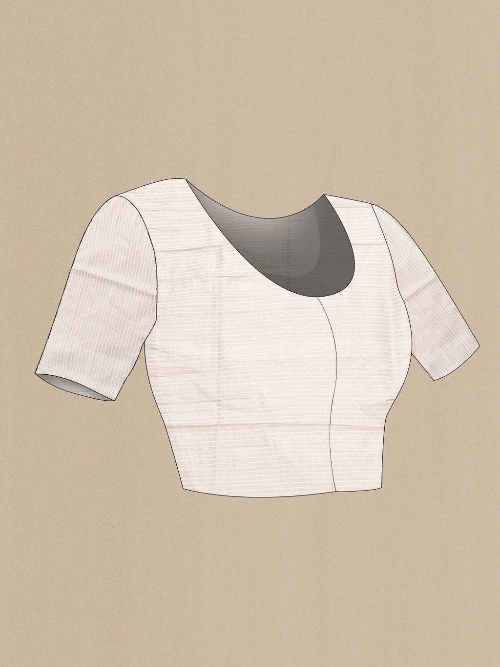 Close up image of the blouse of Beige Dual Tone Tussar Silk Saree with Plain Body and Thread Border. 