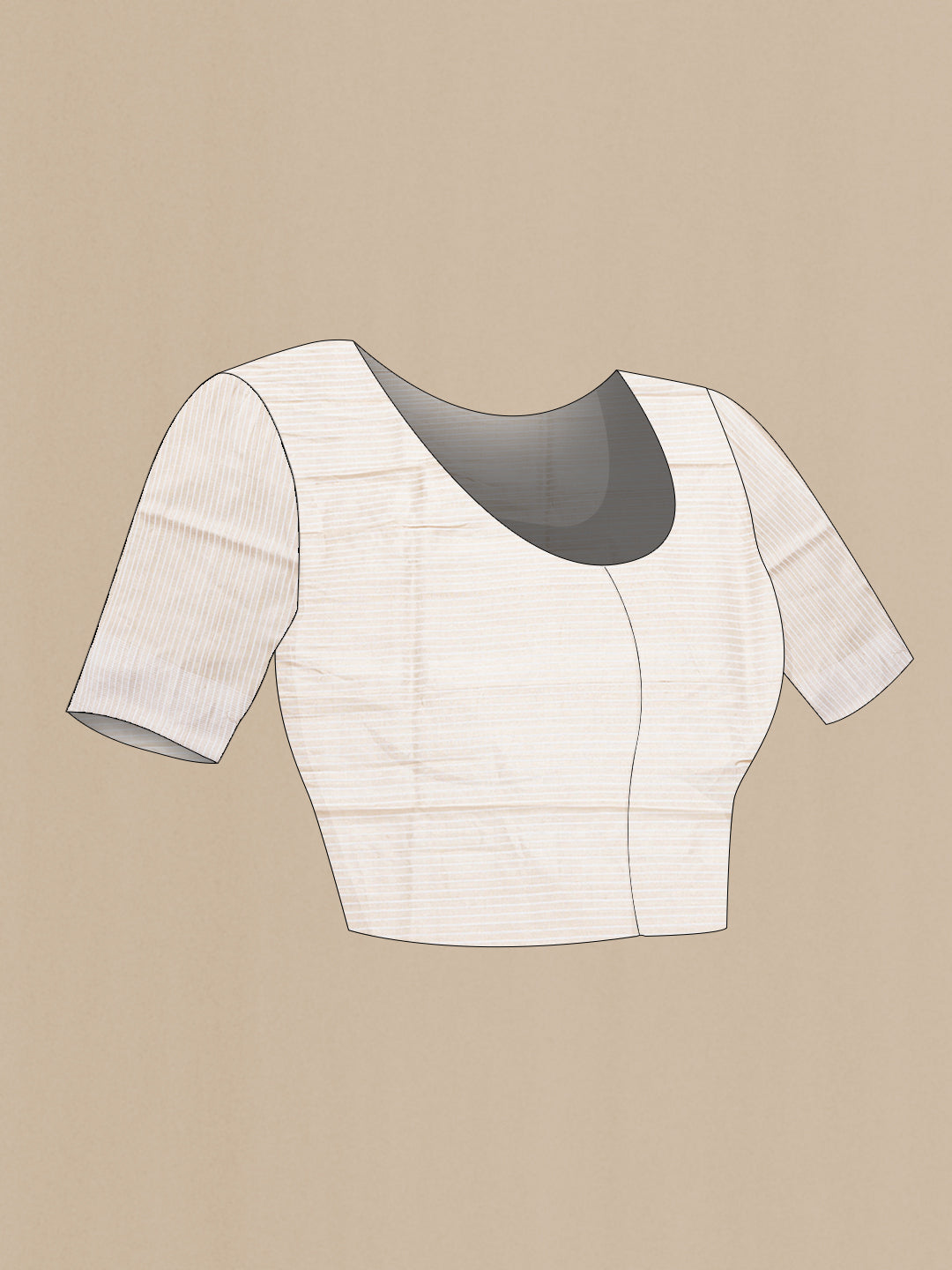 Close up image of the blouse of Beige Dual Tone Tussar Silk Saree with Plain Body and Thread Border. 