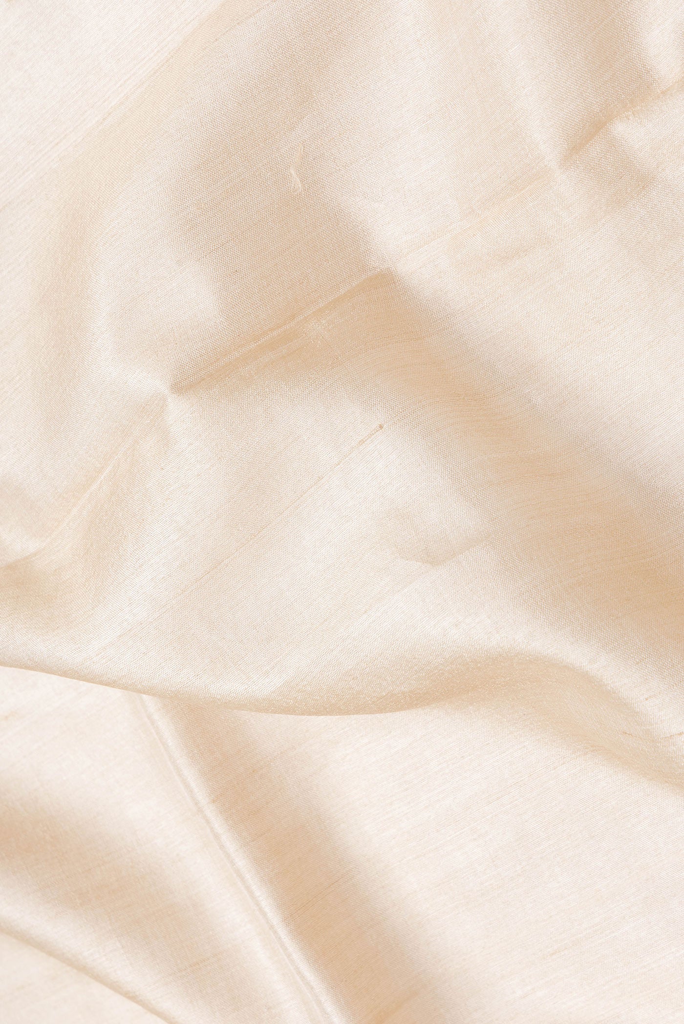 Close up of Beige Dual Tone Tussar Silk Saree with Plain Body and Thread Border.  displaying folds