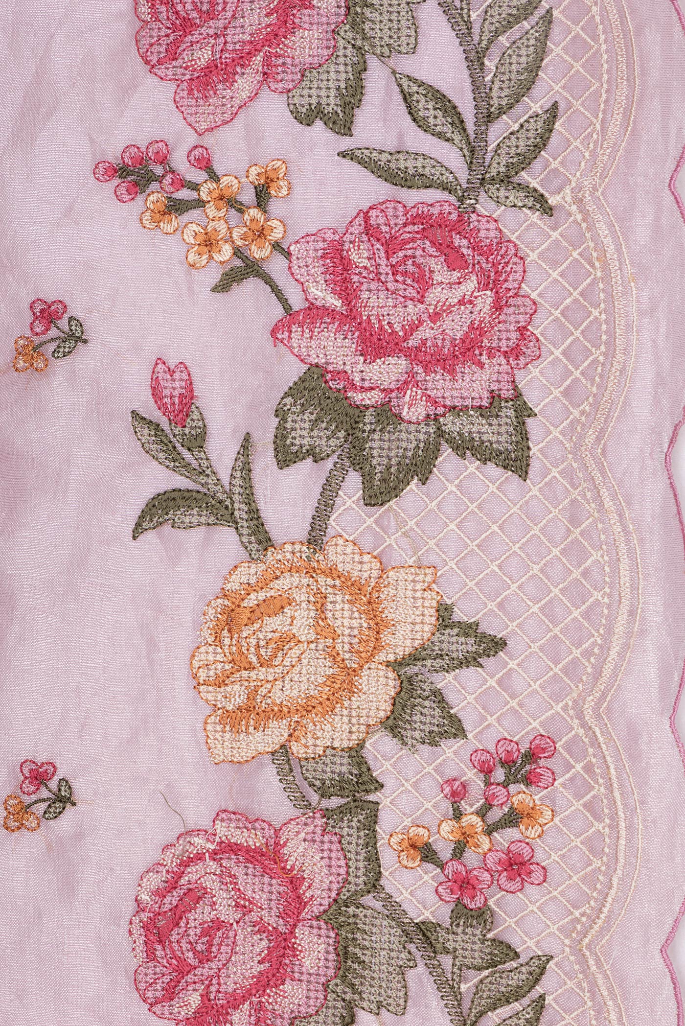 Border image of Pink Dual Tone Organza Silk Saree with Embroidery on the body and Embroidery Border. 