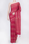 Pink Dual Tone Mysore Georgette Saree with Stripes on the body and Zari Border displayed on a mannequin