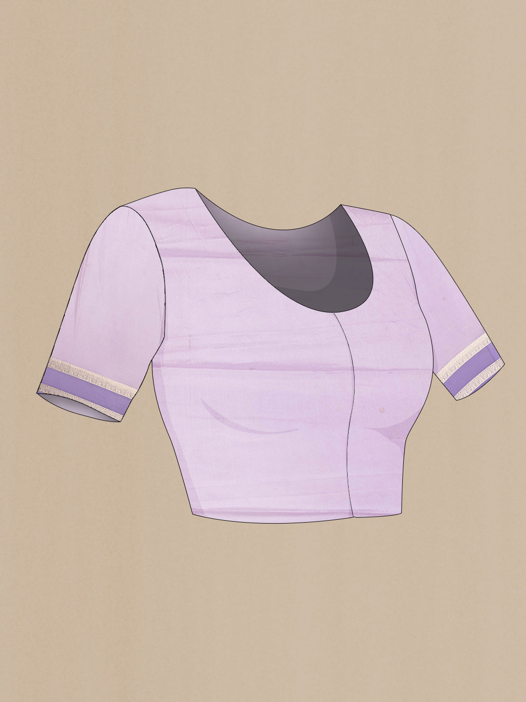 Close up image of the blouse of Lavender Dual Tone Mysore Georgette Saree with Zari Brocade on the body and Zari Border