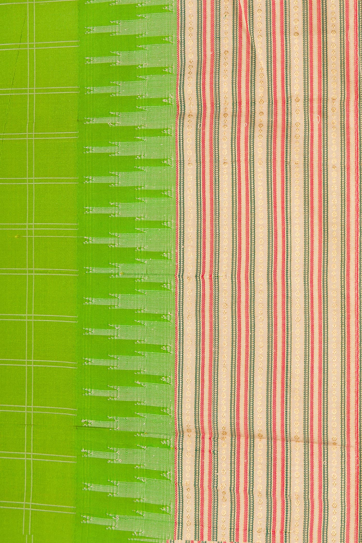 Border image of Parrot Green Dual Tone Kanjivaram Silk Saree with Checked design on the body and Zari Border. 