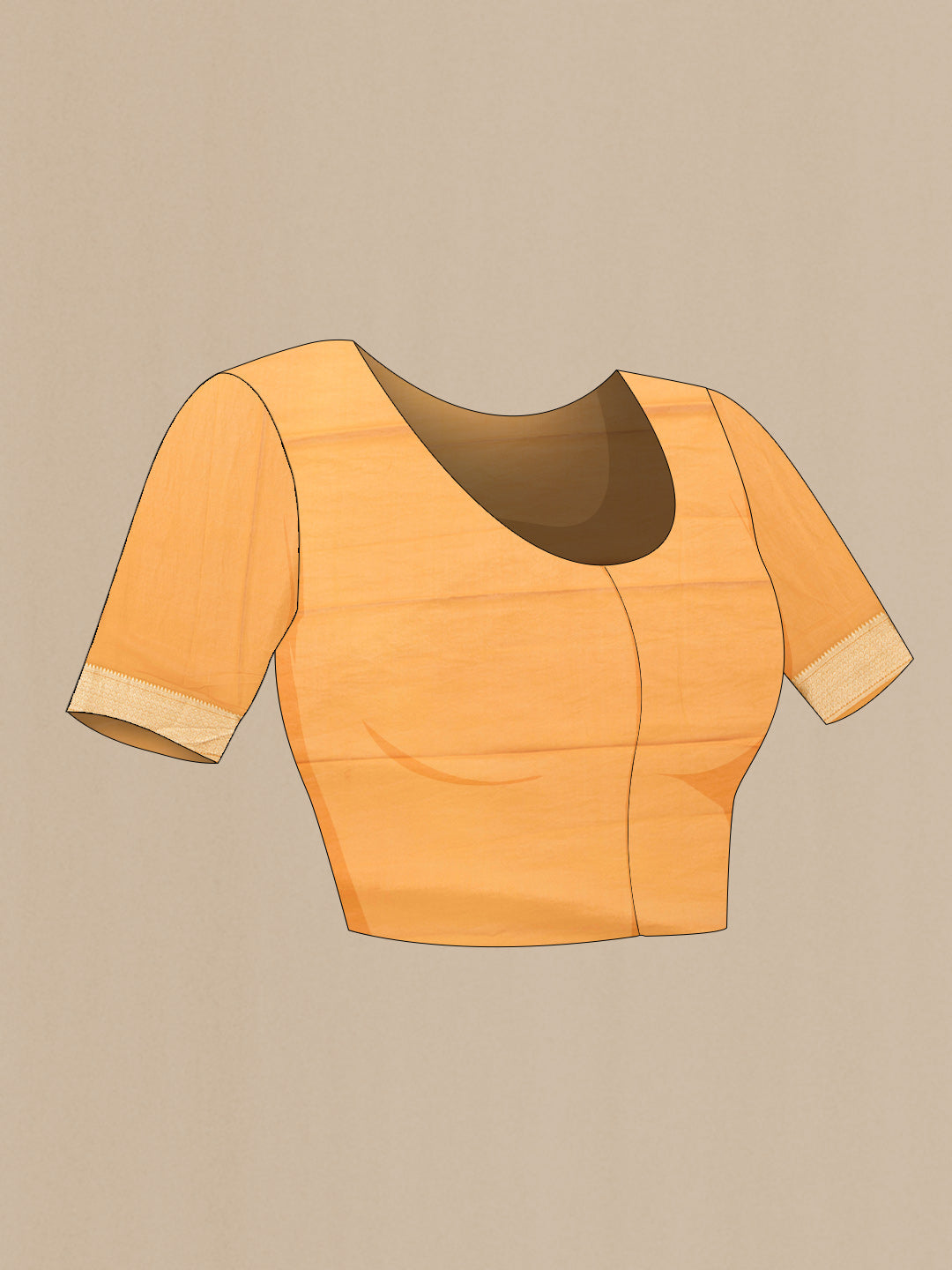Close up image of the blouse of Mustard Dual Tone Georgette Saree with Zari Butta on the body and Zari Border. 