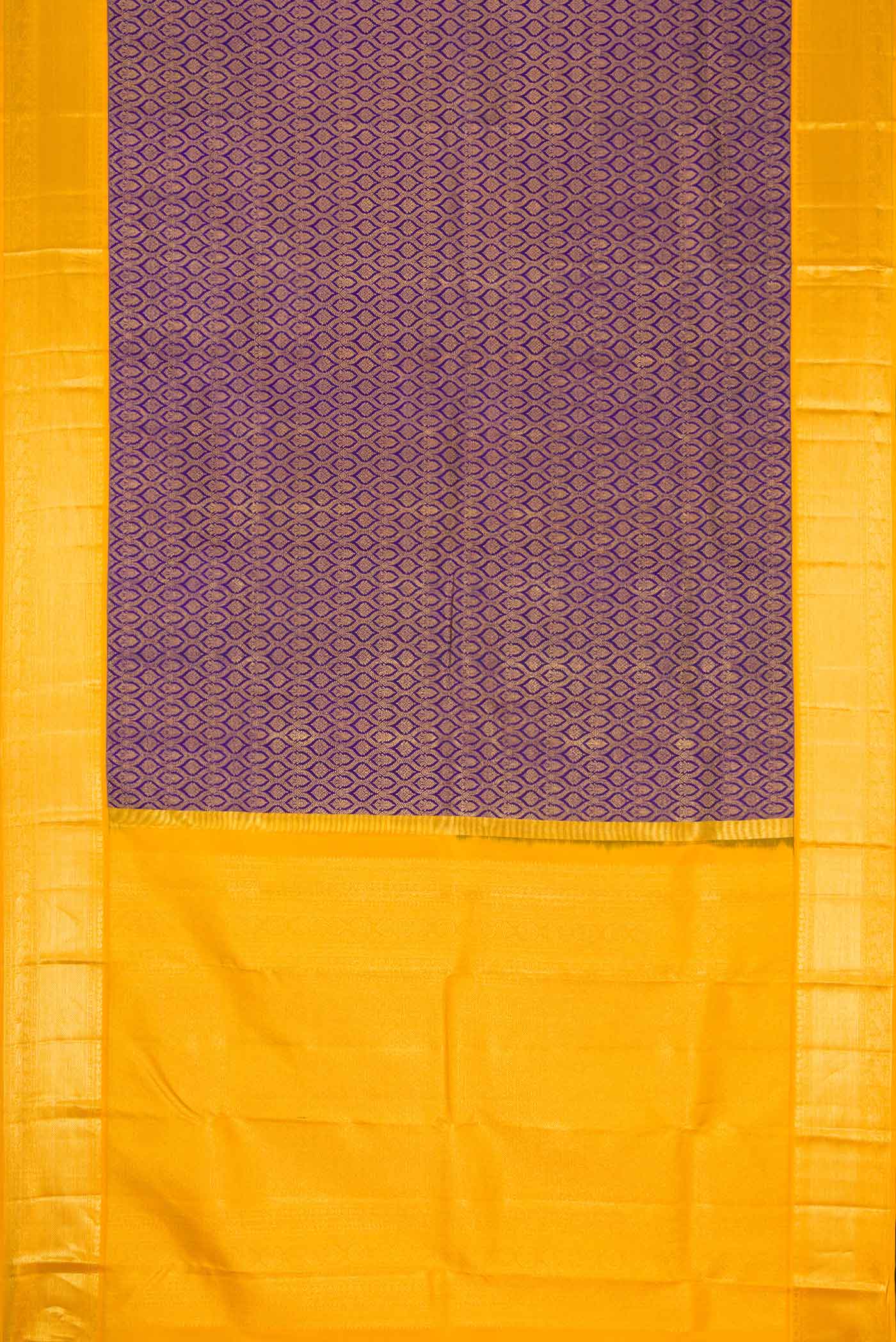 Flat view of Navy Blue Dual Tone Kanjivaram Silk Saree with Zari Brocade on the body and Zari Border. 