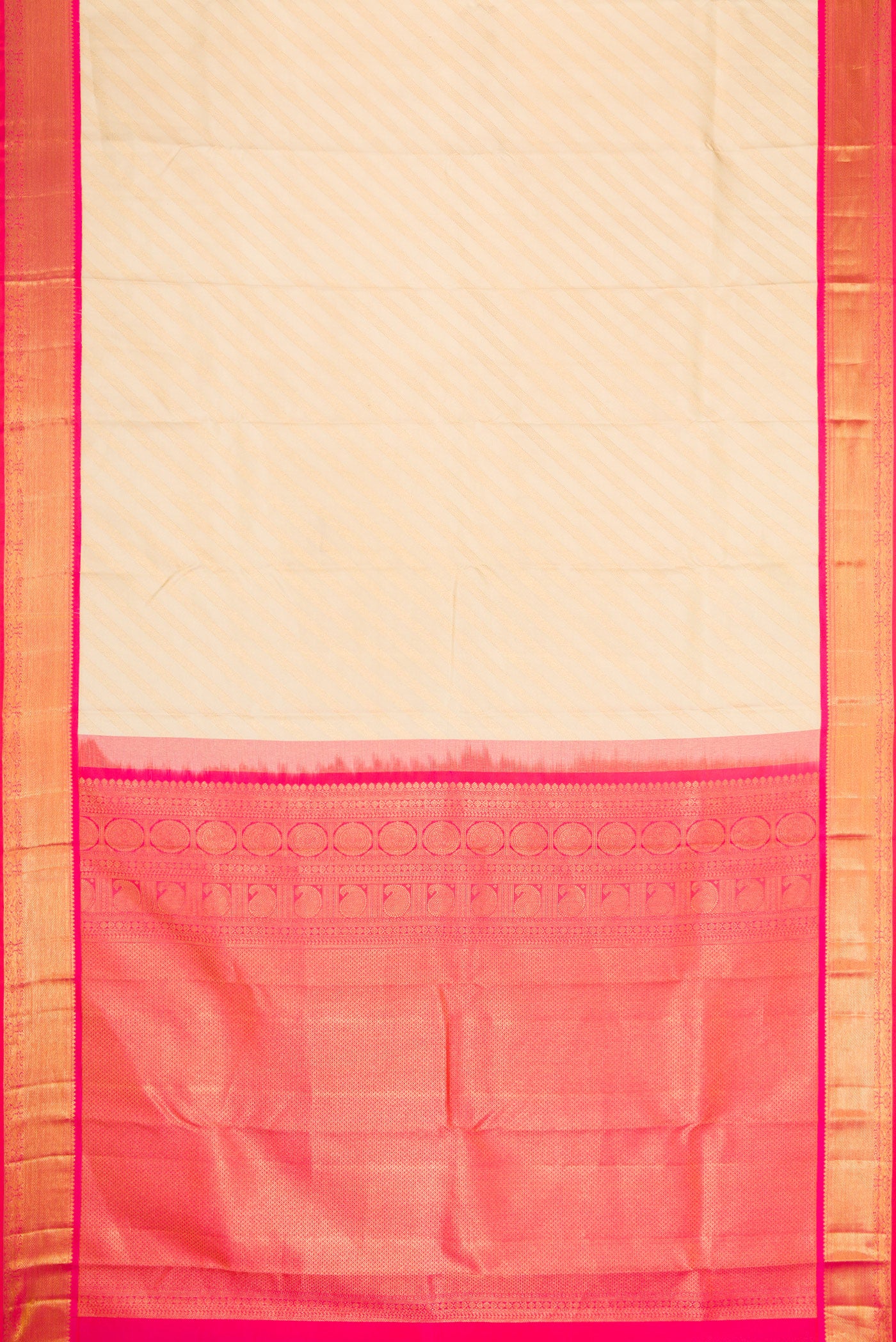 Flat view of Sandal Dual Tone Kanjivaram Silk Saree with Zari Brocade on the body and Zari Border. 