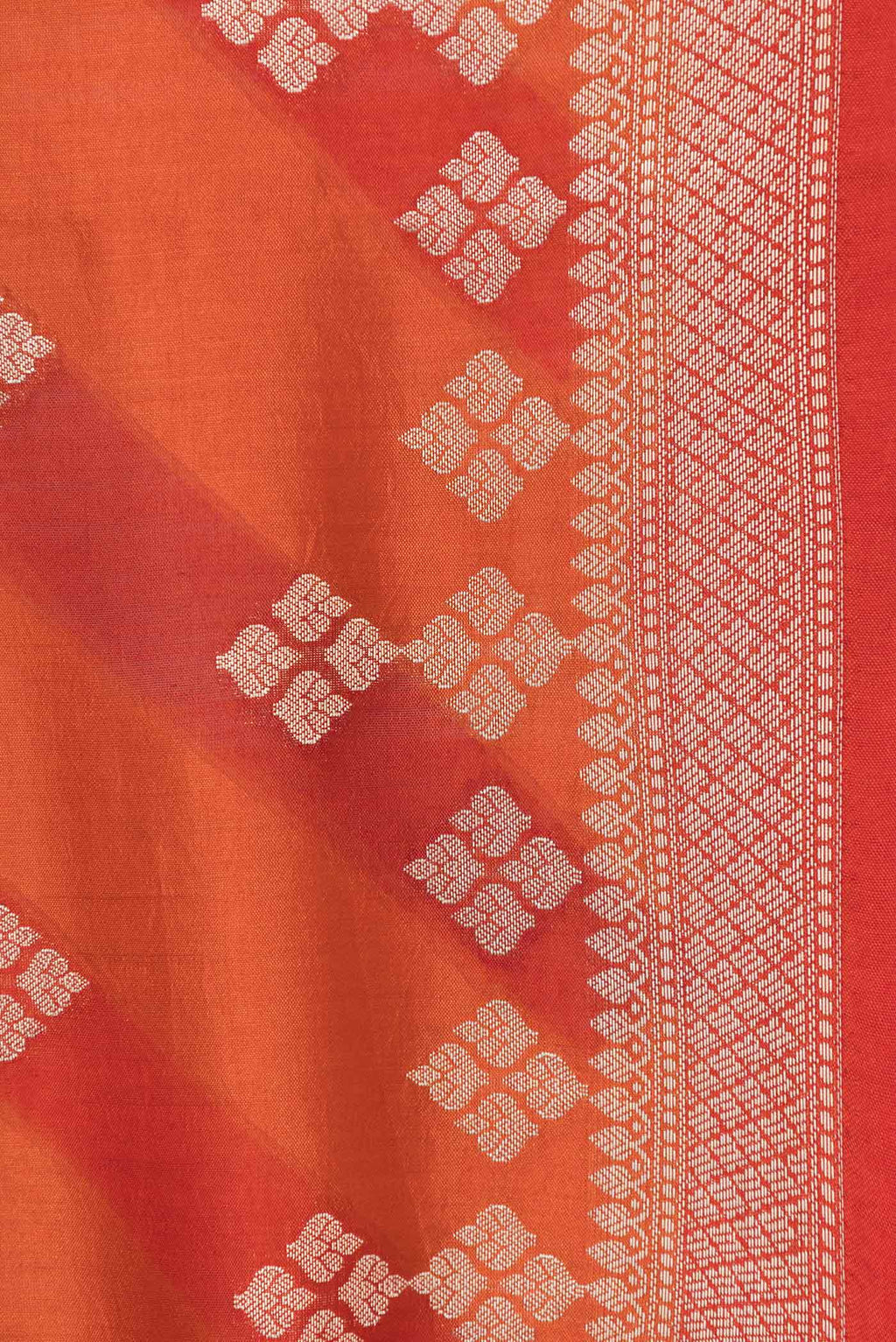 Border image of Orange Banarasi Raw Silk Saree with Zari Butta on the body and Zari Border
