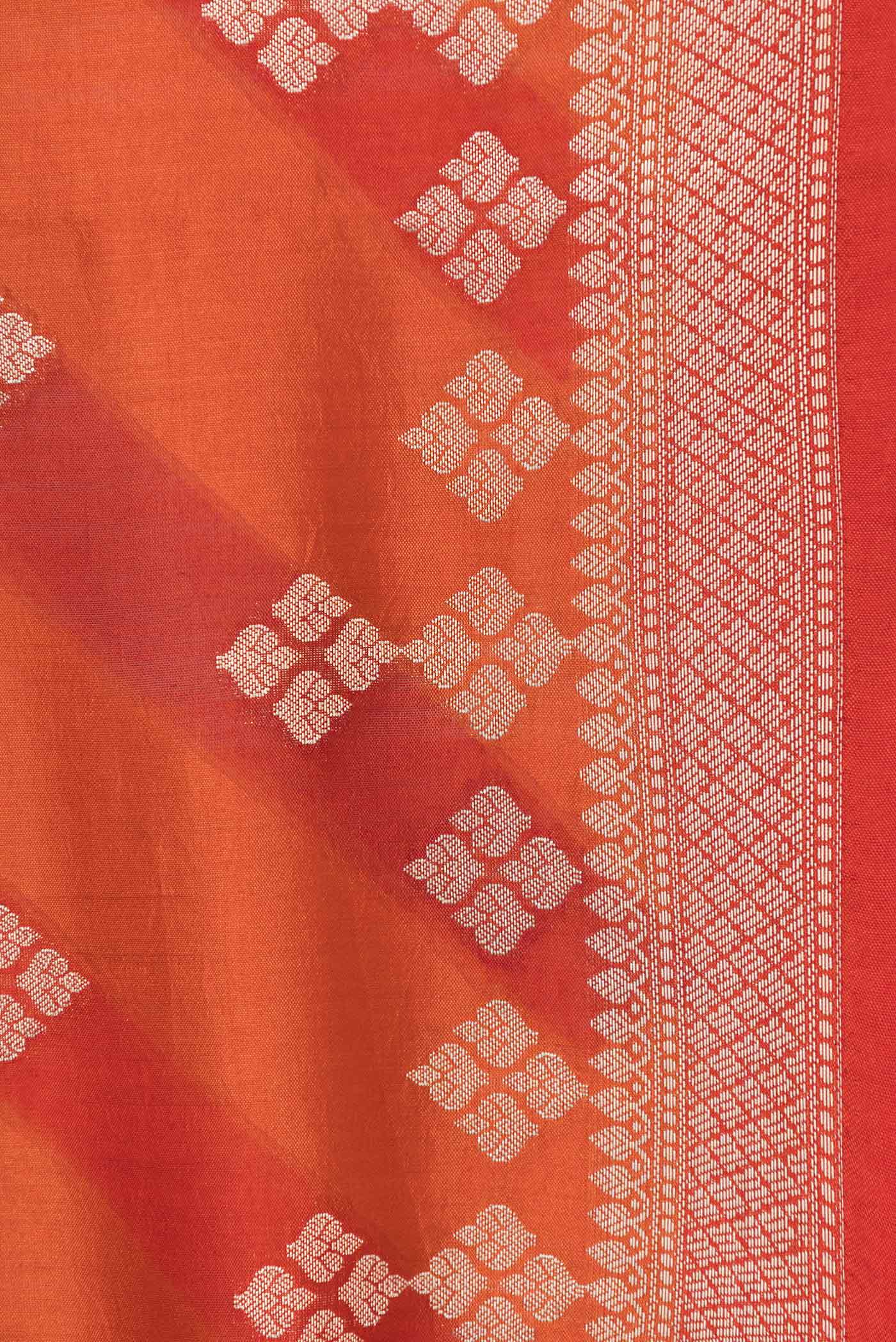 Border image of Orange Banarasi Raw Silk Saree with Zari Butta on the body and Zari Border