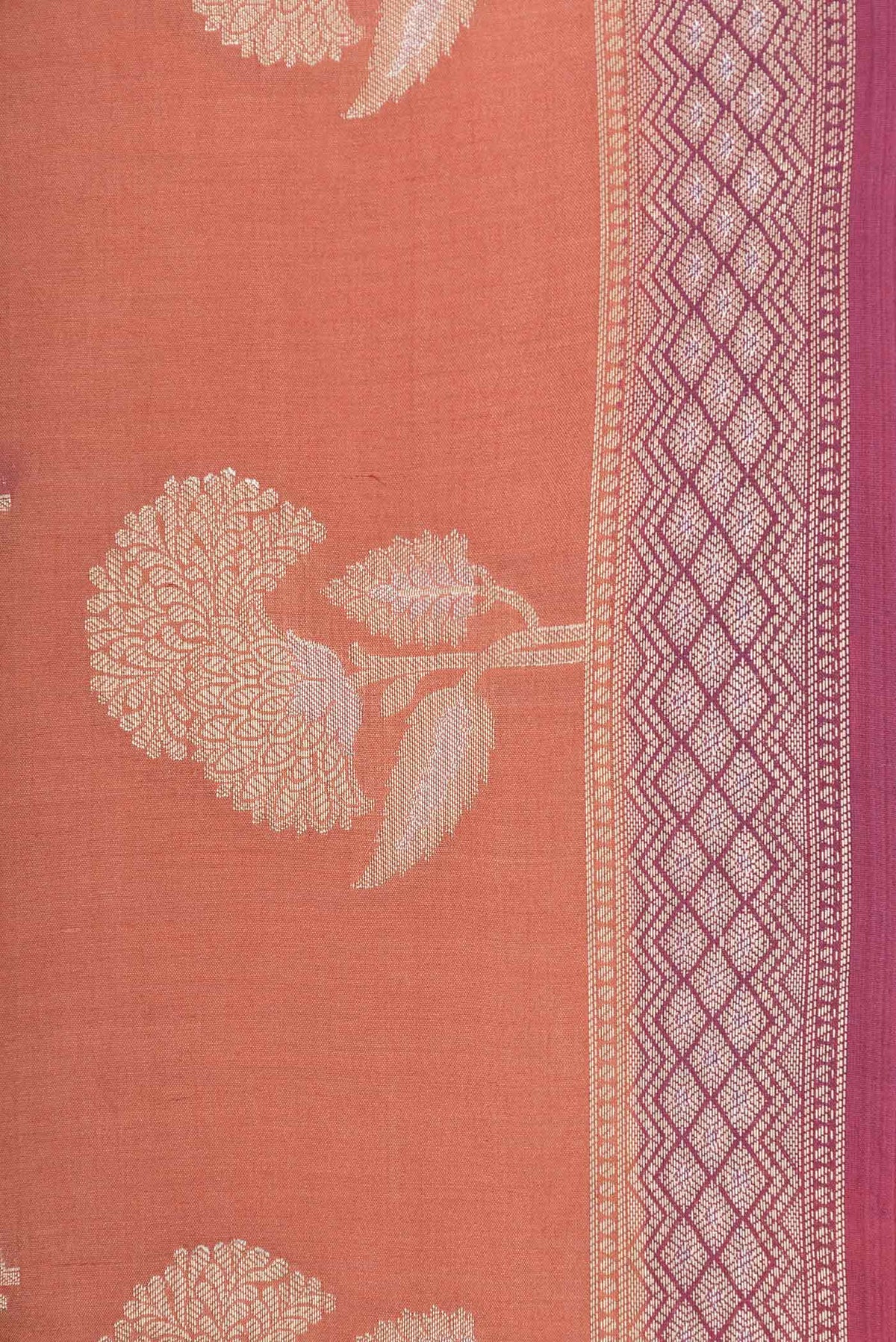 Border image of Rust Banarasi Raw Silk Saree with Zari Butta on the body and Zari Border