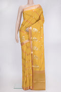 Mustard Dual Tone Tussar Silk Saree with Zari Butta on the body and Zari Border.  displayed on a mannequin