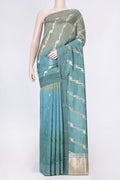 Blue Grey Dual Tone Tussar Silk Saree with Zari Brocade on the body and Without Border displayed on a mannequin