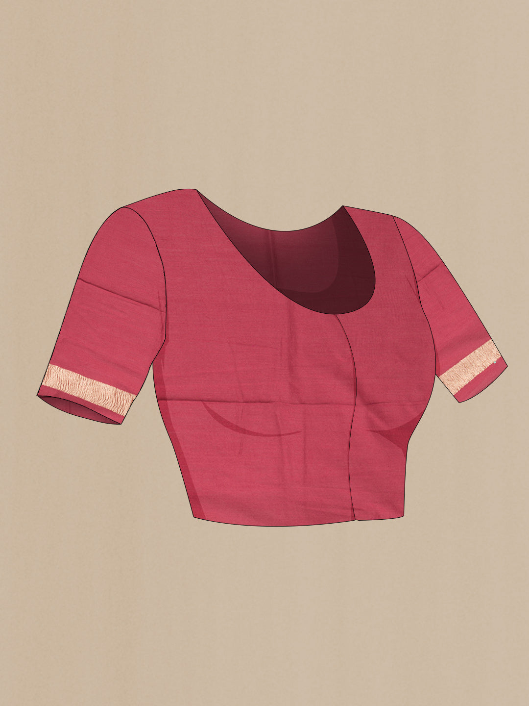 Close up image of the blouse of Maroon Dual Tone Tussar Silk Saree with Zari Butta on the body and Zari Border. 