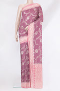 Purple Banarasi Tussar Georgette Saree with Zari Brocade on the body and Zari Border.  displayed on a mannequin