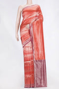 Red Dual Tone Banarasi Silk Saree with Zari Brocade on the body and Zari Border displayed on a mannequin