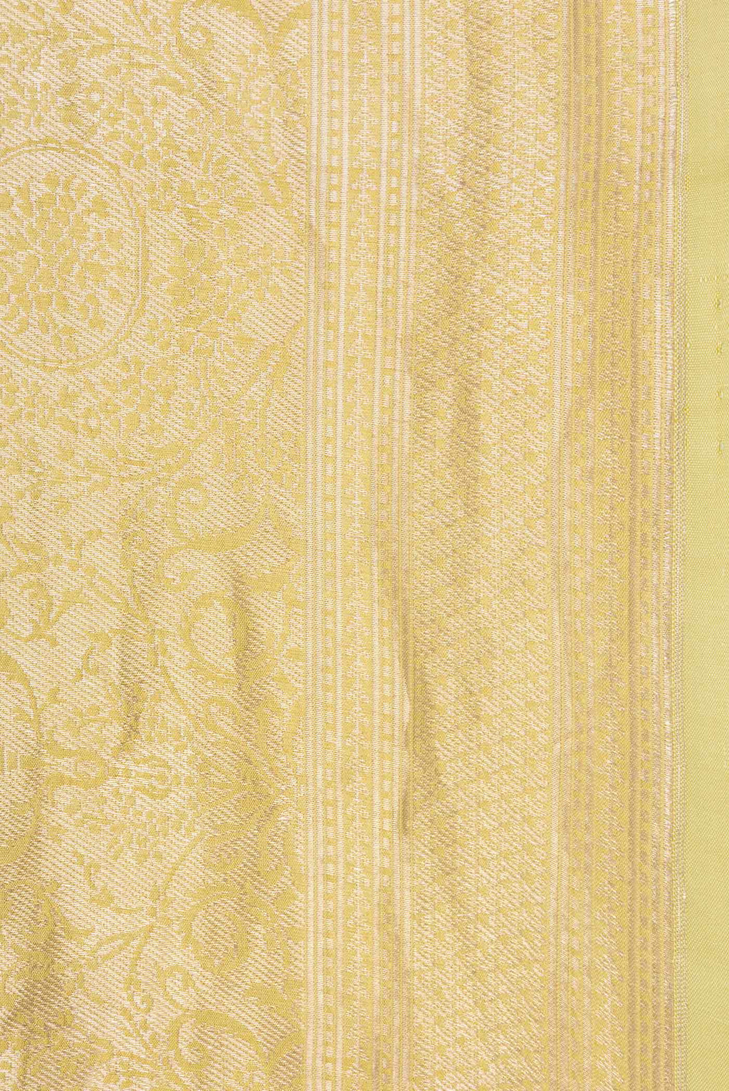 Border image of Light Green with Yellow Color Banarasi Silk Saree with Zari Brocade on the body and Zari Border