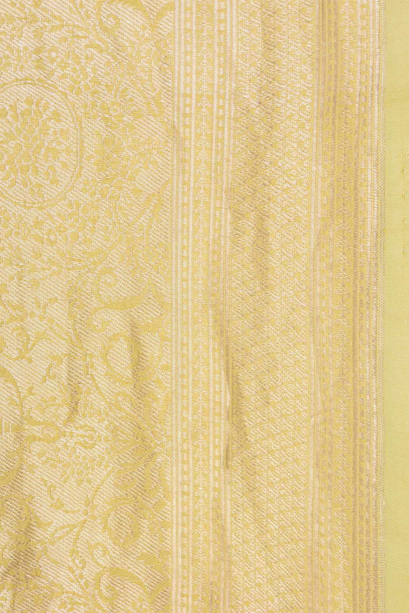 Border image of Light Green with Yellow Color Banarasi Silk Saree with Zari Brocade on the body and Zari Border