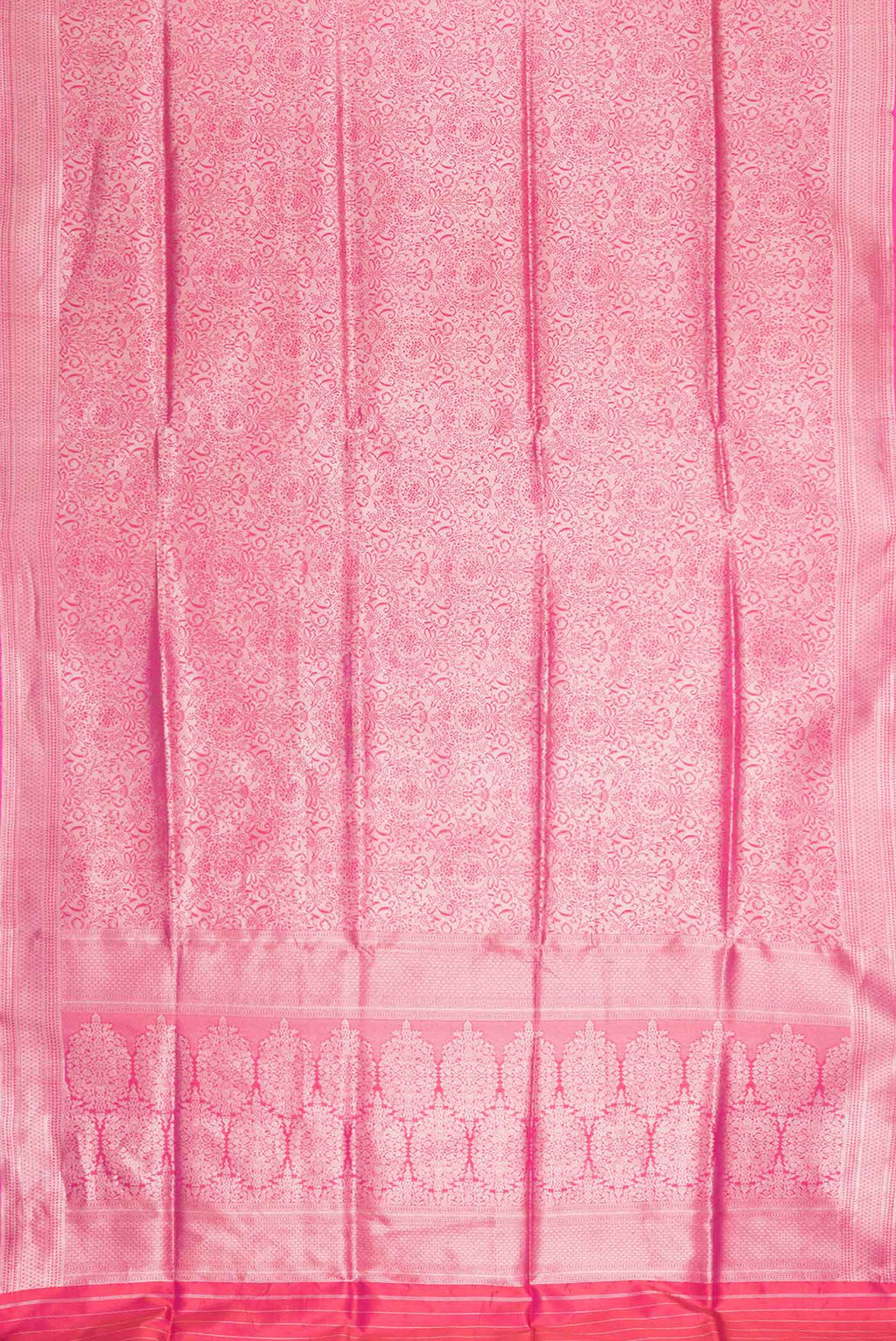 Flat view of Pink Dual Tone Banarasi Silk Saree with Zari Brocade on the body and Zari Border