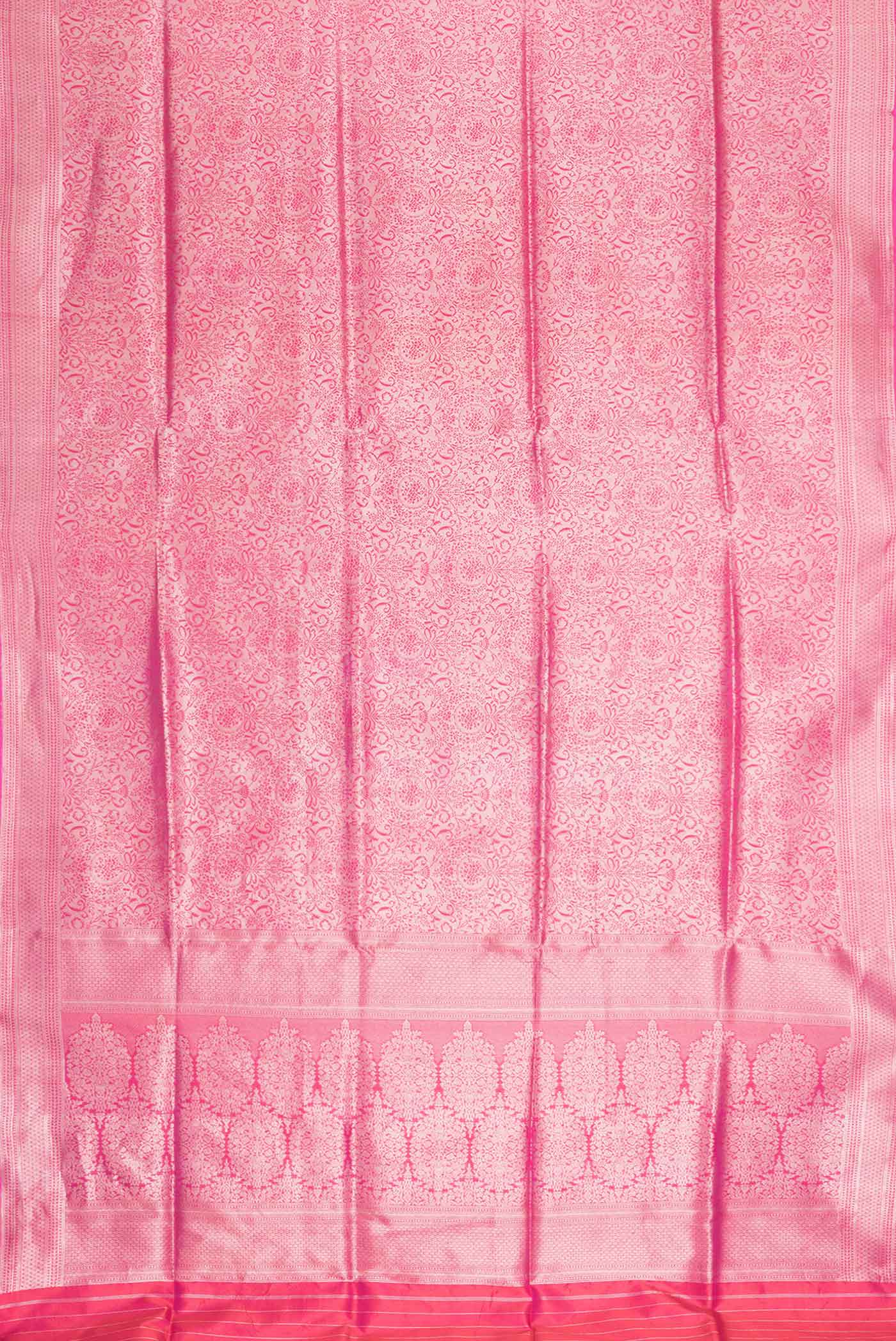 Flat view of Pink Dual Tone Banarasi Silk Saree with Zari Brocade on the body and Zari Border
