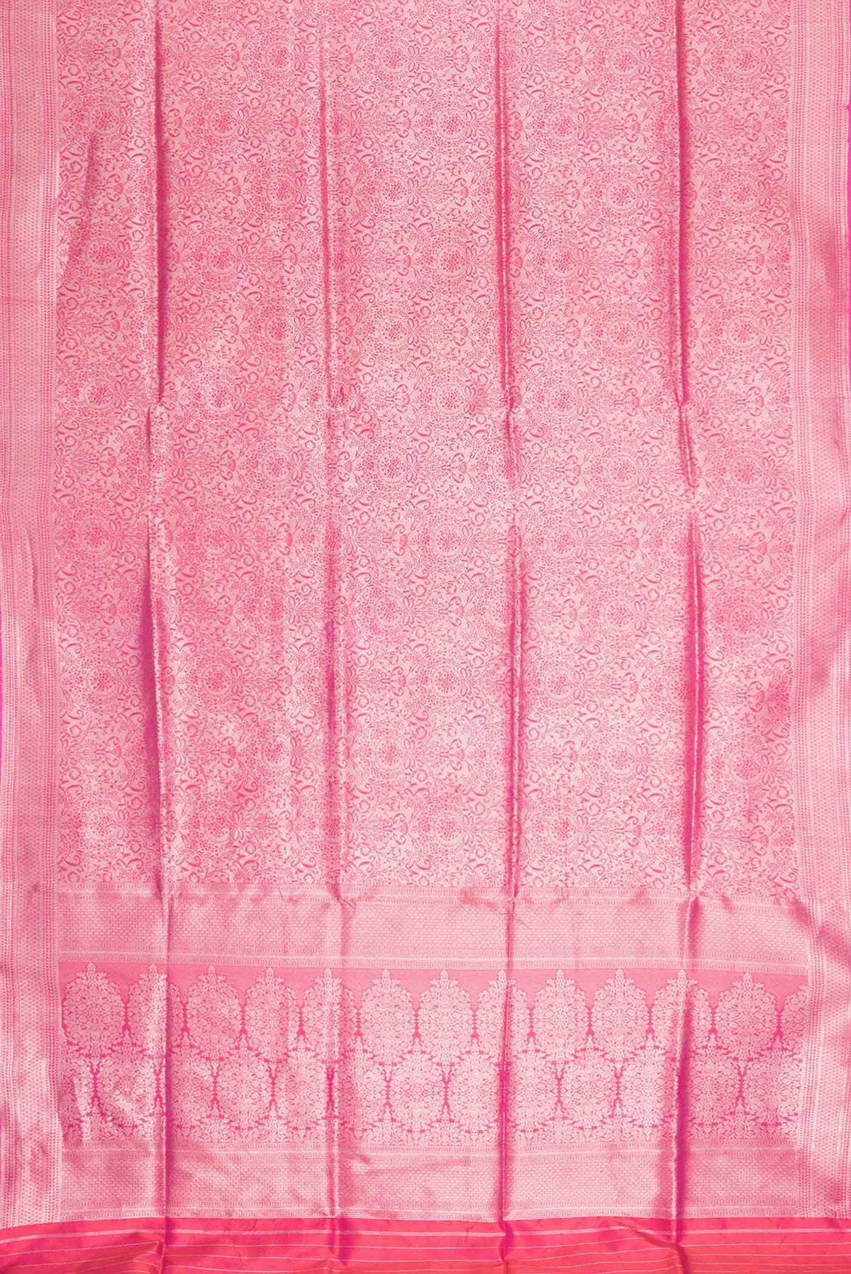 Flat view of Pink Dual Tone Banarasi Silk Saree with Zari Brocade on the body and Zari Border