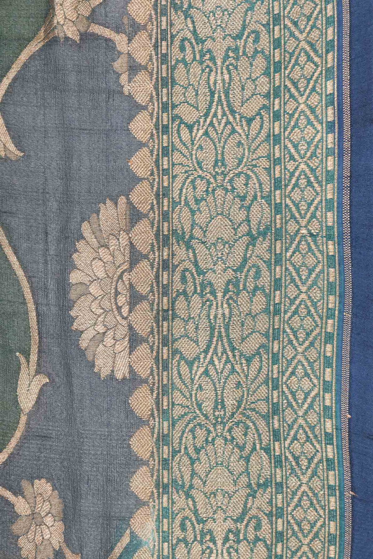 Border image of Peacock Blue Dual Tone Banarasi Georgette Saree with Zari Brocade on the body and Zari Border