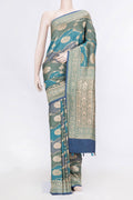 Peacock Blue Dual Tone Banarasi Georgette Saree with Zari Brocade on the body and Zari Border displayed on a mannequin