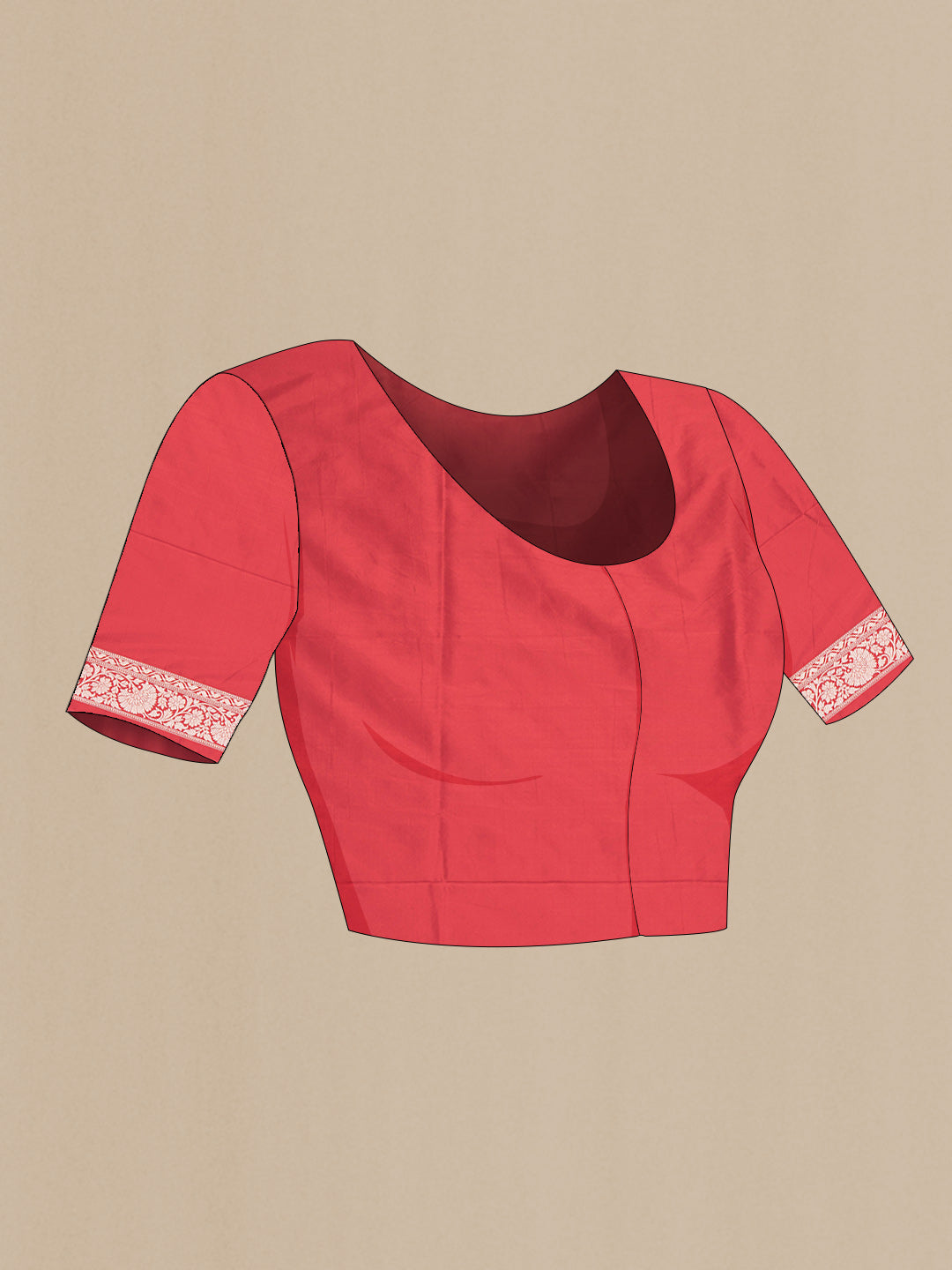 Close up image of the blouse of Red Dual Tone Banarasi Silk Saree with Zari Brocade on the body and Zari Border