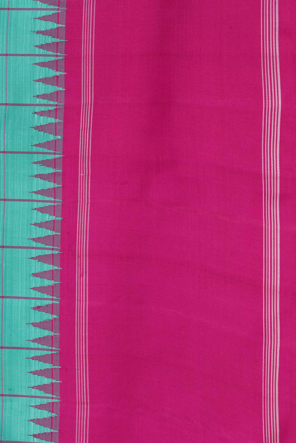 Border image of Green Dual Tone Kanchipuram Saree with Checked design on the body and Thread Border. 