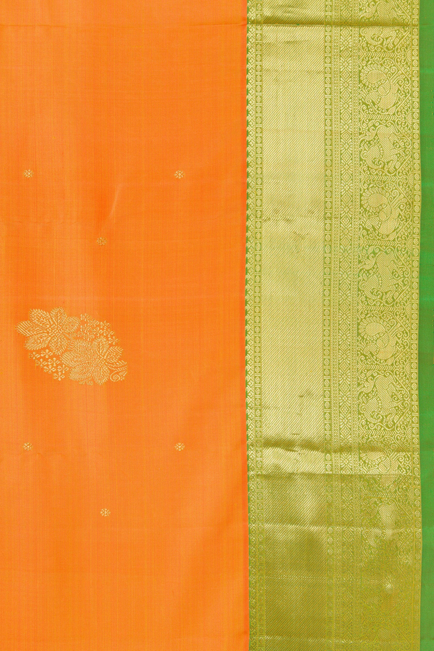 Border image of Orange Dual Tone Kanjivaram Silk Saree with Zari Butta on the body and Zari Border. 