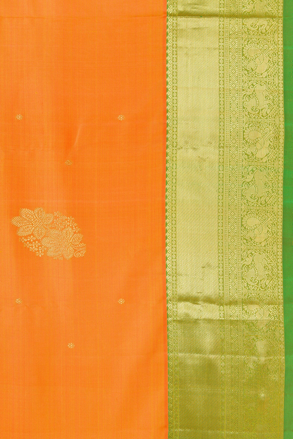 Border image of Orange Dual Tone Kanjivaram Silk Saree with Zari Butta on the body and Zari Border. 