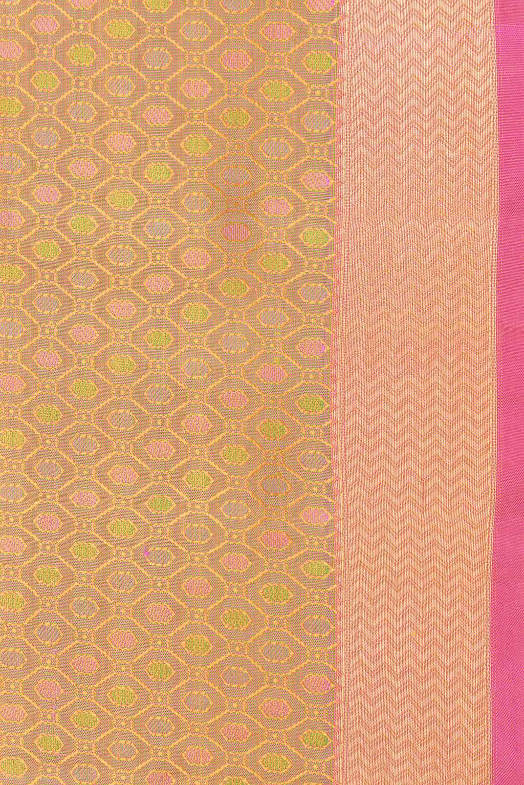 Border image of Pure Silk Pure Zari Mustard Dual Tone Kanchipuram Saree with Jacquard design on the body and Zari Border