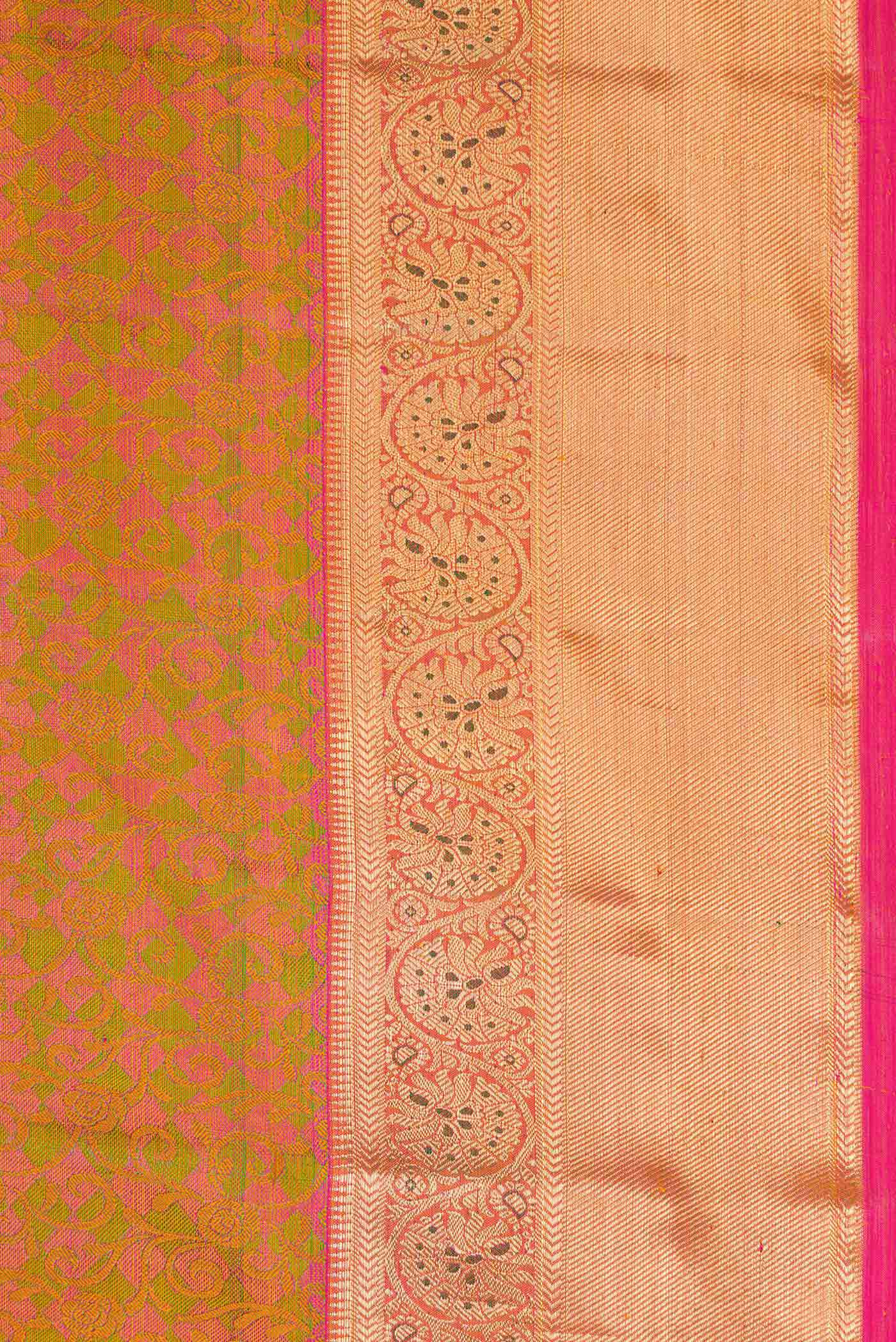 Border image of Pure Silk Pure Zari Pink Dual Tone Kanchipuram Saree with Jacquard design on the body and Zari Border. 