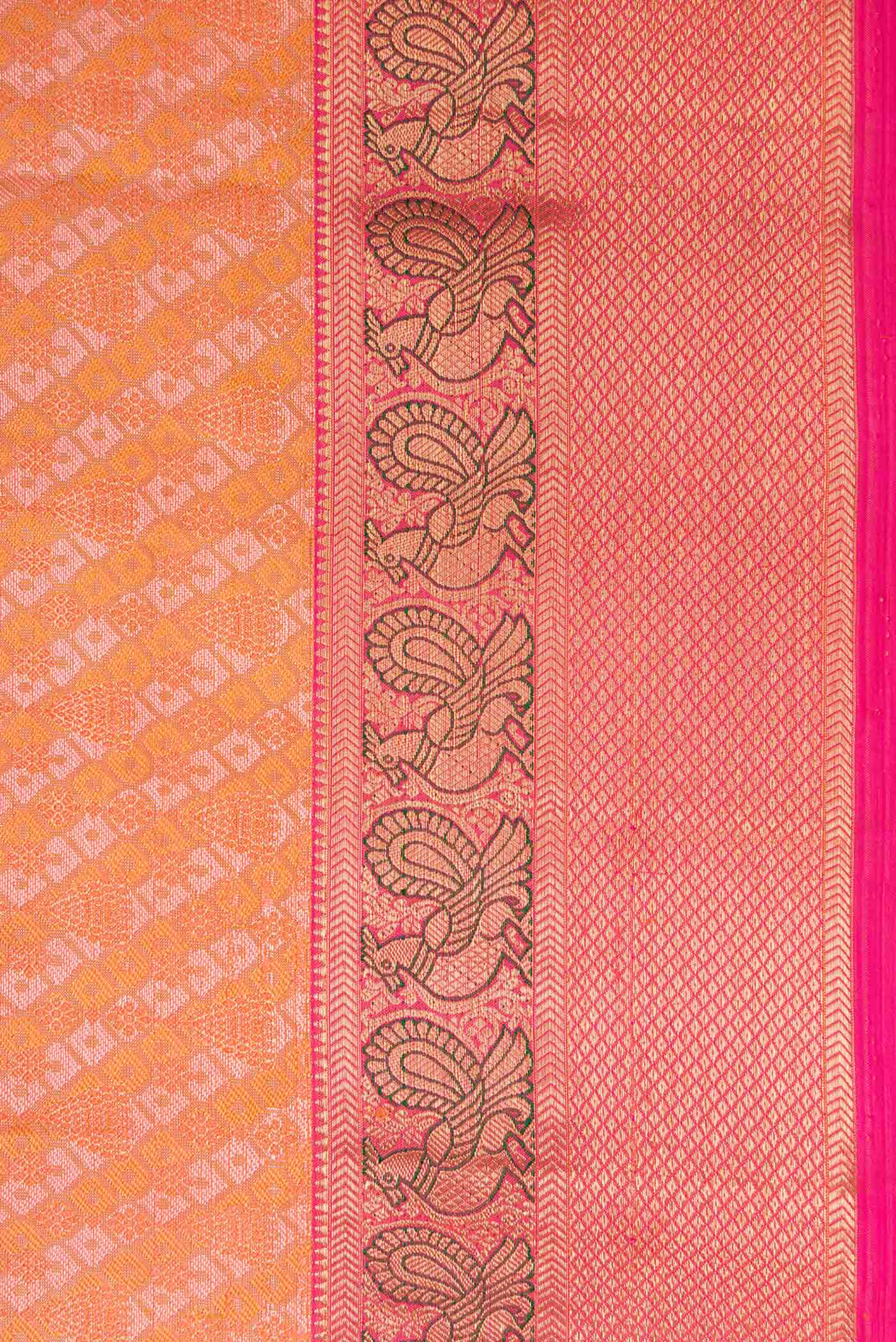 Border image of Pure Silk Pure Zari Golden Peach Dual Tone Kanchipuram Saree with Jacquard design on the body and Zari Border. 