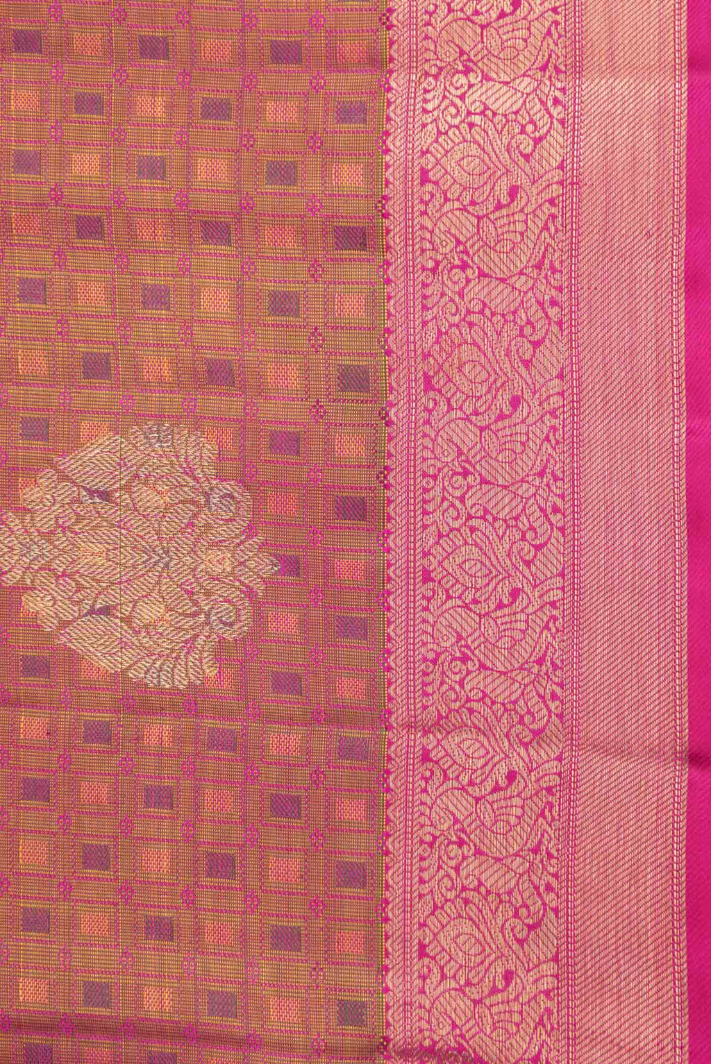 Border image of Pure Silk Pure Zari Mustard Dual Tone Kanchipuram Saree with Jacquard With Zari Butta on the body and Zari Border