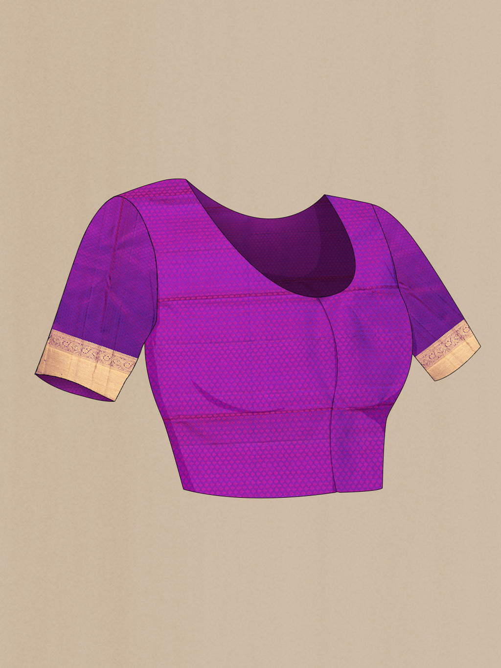 Close up image of the blouse of Pink Dual Tone Kanchipuram Saree with Jacquard With Zari Butta on the body and Zari Border